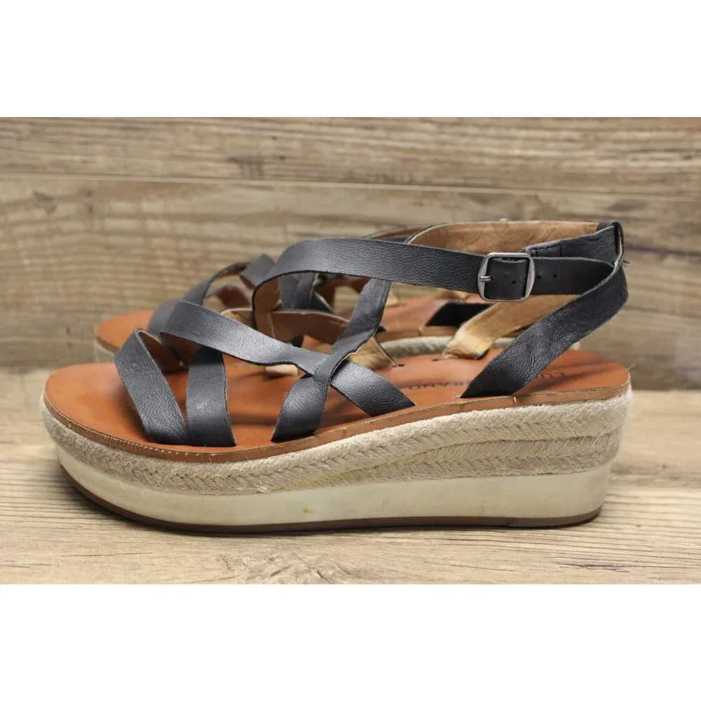 Lucky‎ Brand women's Jasmei strappy leather espadrille wedge sandals 7.5M